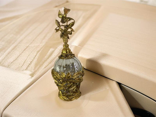 Matson Dogwood And Bird Gold Ormolu Fluted Crystal Perfume Bottle